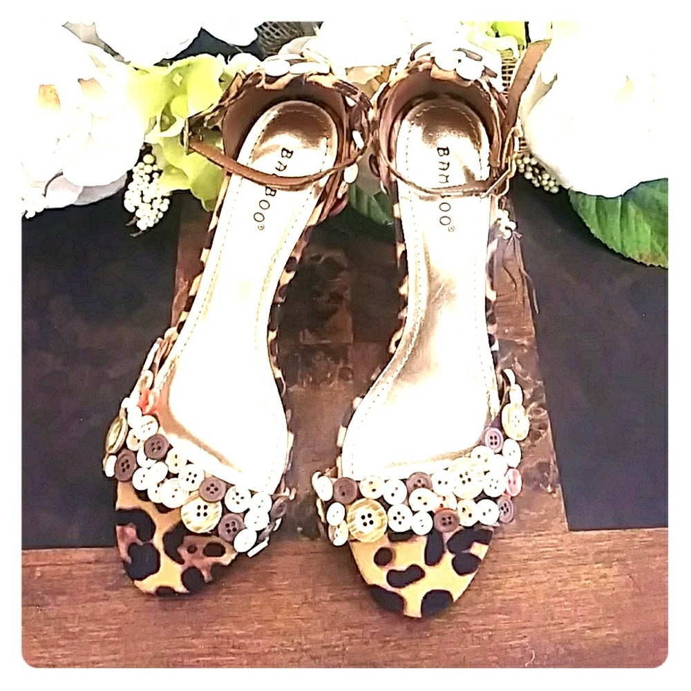 Cheetah Print and Buttons heeled sandals